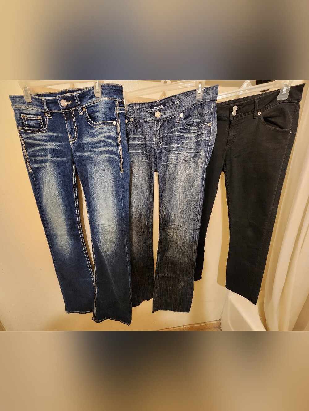 BKE, Rock & Republic & Hudson Jeans: Two Faded Blue Flare Jeans + Black Wide-Leg